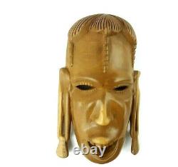 Masque tribal en bois massif sculpté à la main de type africain en burl art populaire