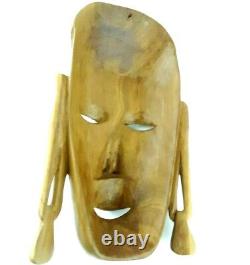 Masque tribal en bois massif sculpté à la main de type africain en burl art populaire