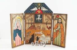 Monica Sosaya Halford Nouveau-mexique Art Populaire Nativité Pliant Retable Sculpture