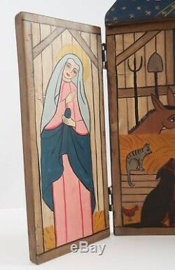 Monica Sosaya Halford Nouveau-mexique Art Populaire Nativité Pliant Retable Sculpture