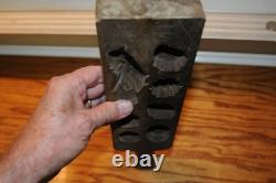 Moule à bonbons en bois sculpté ancien d'art populaire (oiseau) primitif lourd
