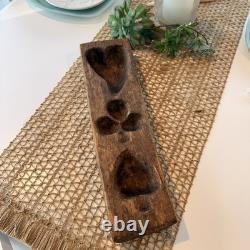 Moule en bois sculpté en forme de cœur pour bonbons en sucre d'érable antique folk art primitif Lg 16x4 1/4