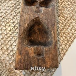 Moule en bois sculpté en forme de cœur pour bonbons en sucre d'érable antique folk art primitif Lg 16x4 1/4