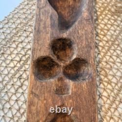 Moule en bois sculpté en forme de cœur pour bonbons en sucre d'érable antique folk art primitif Lg 16x4 1/4