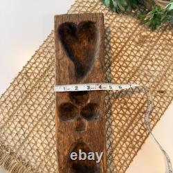 Moule en bois sculpté en forme de cœur pour bonbons en sucre d'érable antique folk art primitif Lg 16x4 1/4