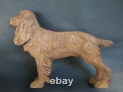 Nice Vintage Dog Vieux Bois Sculpté À La Main C1900's Folk Art 12-1/2 Long 8-1/2 High
