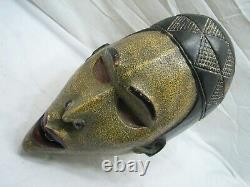 Nigerian African Tribal Art Igbo Tribe Primitive Hand Carved Painted Wood Mask A