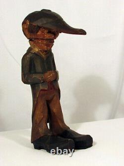 Noeud-Casseur Homme/Garçon Vintage Art Populaire Unique Sculpté à la Main avec Chapeau et Manteau 12