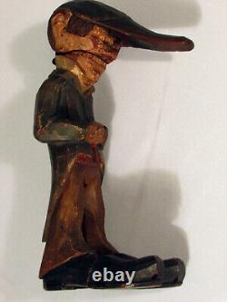 Noeud-Casseur Homme/Garçon Vintage Art Populaire Unique Sculpté à la Main avec Chapeau et Manteau 12