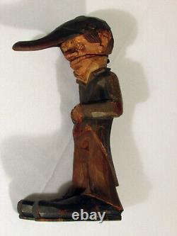 Noeud-Casseur Homme/Garçon Vintage Art Populaire Unique Sculpté à la Main avec Chapeau et Manteau 12
