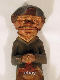 Noeud-Casseur Homme/Garçon Vintage Art Populaire Unique Sculpté à la Main avec Chapeau et Manteau 12