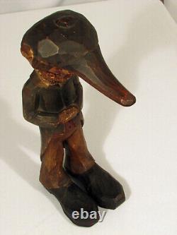 Noeud-Casseur Homme/Garçon Vintage Art Populaire Unique Sculpté à la Main avec Chapeau et Manteau 12