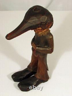 Noeud-Casseur Homme/Garçon Vintage Art Populaire Unique Sculpté à la Main avec Chapeau et Manteau 12