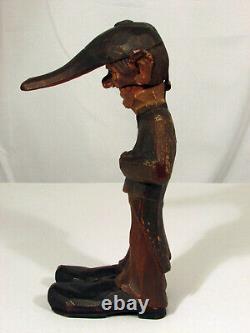 Noeud-Casseur Homme/Garçon Vintage Art Populaire Unique Sculpté à la Main avec Chapeau et Manteau 12
