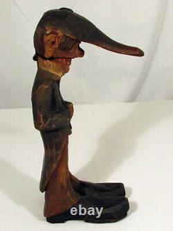 Noeud-Casseur Homme/Garçon Vintage Art Populaire Unique Sculpté à la Main avec Chapeau et Manteau 12