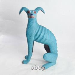 Oaxacan Blue Stray Dog Alebrije Mexicain Bois Carving Mexique Folk Art Fait À La Main