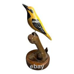 Oiseau en bois sculpté à la main vintage sur support par Engburg