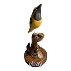 Oiseau en bois sculpté à la main vintage sur support par Engburg