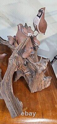 Oiseaux d'art populaire de caille sculptés / peints à la main sur du bois flotté à Upper Cumberland Bilerby