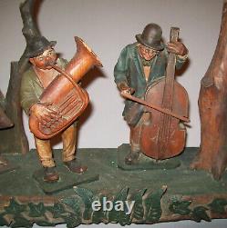 Old Antique Vtg 1900s Folk Art Sculpté Figure Groupe D'ours Musiciens Eagle