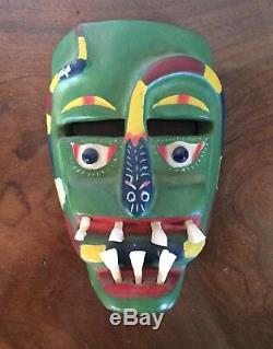 Old Art Populaire Mexicain Sculpté Bois Masque Diable Serpent Jour Des Vraies Dents Mortes