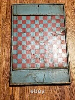 Old Hand Carved/painted Checkers 1800s Jeu De Société Folk Art Primitif