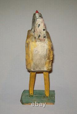 Old Vtg Ca 1960s Folk Art Sculpté Boisé De Poulet Figure Grande Peinture Originale