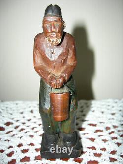 Ole L'ermit Vintage Sculpté Figure D'art Populaire En Bois, Vieil Homme, 4 Tall