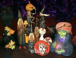 Orig. Ooak Sculpté À La Main Anthony Costanza Halloween Folk Art Sorcière W Masque, Signé