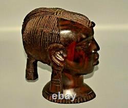 Original Vintage Signé Antique African Ebony Sculpté Tête Femme Buste Statue
