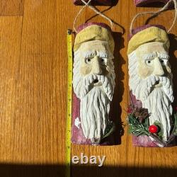 Ornements de Noël en bois sculptés à la main - Ensemble de 12 Santas fantaisistes vintage 8x3