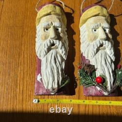 Ornements de Noël en bois sculptés à la main - Ensemble de 12 Santas fantaisistes vintage 8x3
