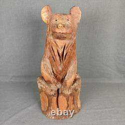 Ours en bois sculpté à la tronçonneuse rustique - Art populaire rural