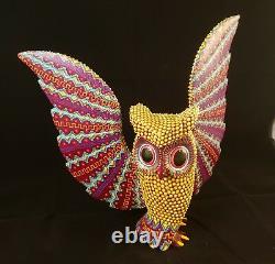 Owl (buho) Alebrije Oaxaca Wood Carving Folk Art Par Sergio Santiago, Texturé