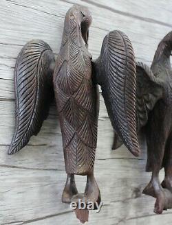 Paire Antique Gothique 18ème -19ème C Aigles Sculptés En Bois Style D'art Populaire Schimmel