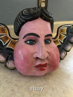 Paire de Chérubins Muraux en Art Populaire Mexicain Vintage Sculptés et Peints à la Main