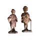 Paire De Statues D'art Populaire En Bois Péruvien Antique Sculptées Figurines Avec Patine Des Années 1920