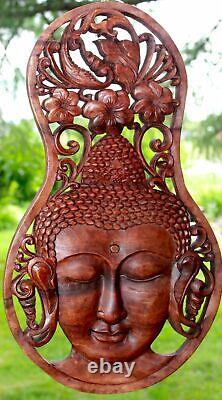 Panneau De Mur De Bouddha Plaque Sculpté À La Main Sculpture En Bois Balinese Art Boho Decor