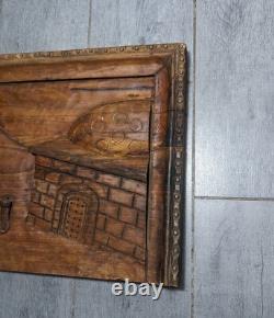 Panneau/Plaque en relief en chêne sculpté ancien - Art populaire de la Renaissance de la forêt noire