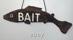 Panneau de commerce vintage en bois sculpté représentant un appât pour poissons 25 Art populaire suspension murale 3D avec chaîne