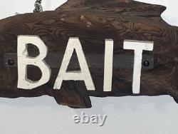 Panneau de commerce vintage en bois sculpté représentant un appât pour poissons 25 Art populaire suspension murale 3D avec chaîne