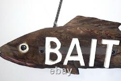 Panneau de commerce vintage en bois sculpté représentant un appât pour poissons 25 Art populaire suspension murale 3D avec chaîne