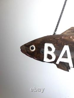 Panneau de commerce vintage en bois sculpté représentant un appât pour poissons 25 Art populaire suspension murale 3D avec chaîne