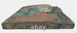 Panneau mural en bois d'ange baroque coloré en art populaire du XXe siècle antique sculpté