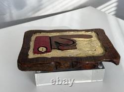 Panneau mural en relief en bois sculpté d'art populaire noir du milieu du siècle