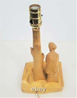 Paul E. Caron Lampe Sculptée À La Main Figure De Gentleman Signé Art Populaire