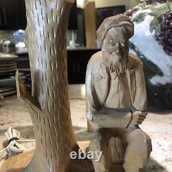 Paul Emile Caron Lampe Et Ombre En Bois Sculpté D'art Populaire Canadien