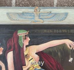 Peinture naïve d'art populaire Cléopâtre avec cadre sculpté sur mesure