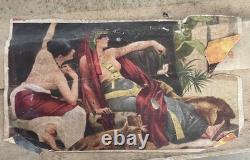 Peinture naïve d'art populaire Cléopâtre avec cadre sculpté sur mesure