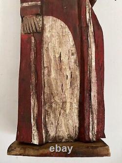Père Noël Primitif En Bois Avec Arbre Sculpté À La Main Peint À La Main 16.5 Folk Art